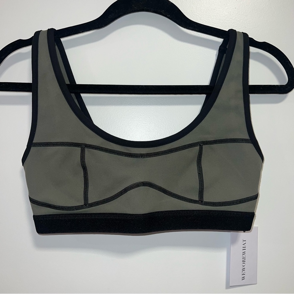 WEWOREWHAT Scoop Neck Silhouette Bra NWT XS Army Green/Black